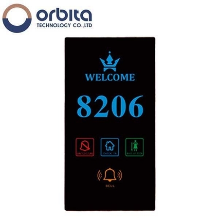 ORBITA Door signage, mounted outside wall of hotel; Functiondoorbell; do no disturb; clean, wait; show room OTC-DS-258HR
